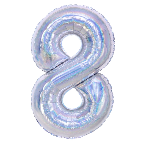 Szülinapi lufiszám 8, holografikus ezüst, 100 cm