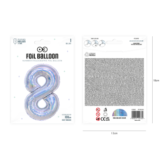 Rojstnodnevni balon številka 8, holografsko srebrn, 100 cm