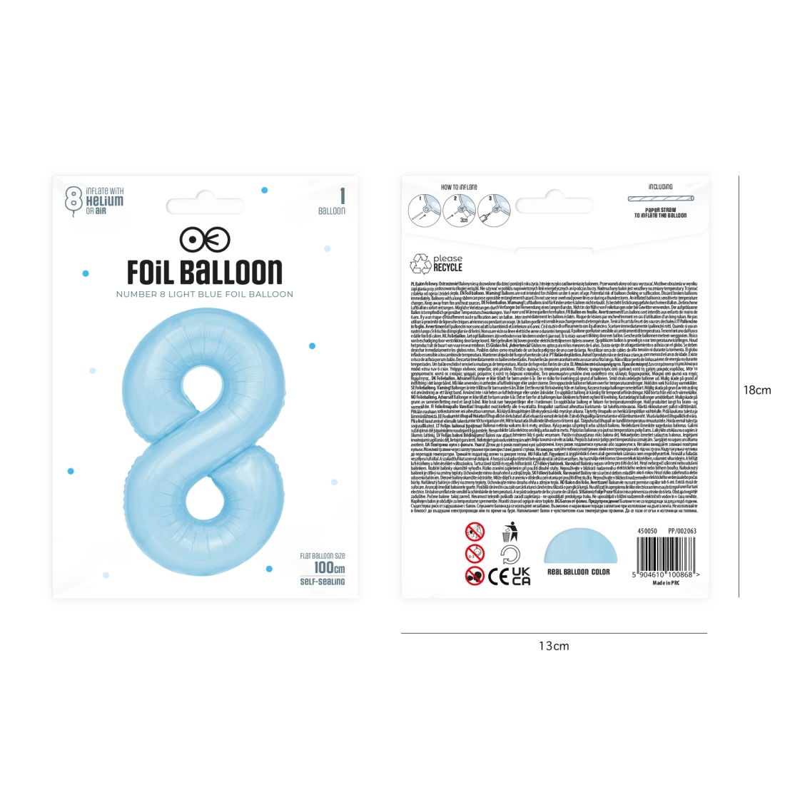 Balon aniversar cifră 8 – albastru ceresc, 100 cm