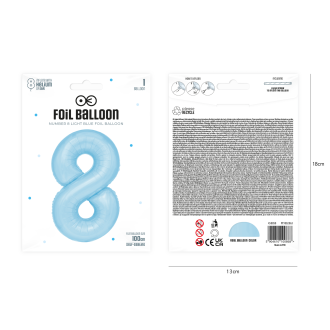 Rojstnodnevni balon številka 8 – nebeško modra, 100 cm