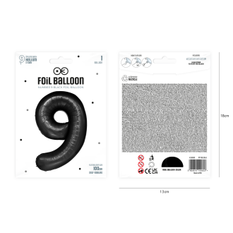 Rojstnodnevni balon številka 9, črn, 100 cm