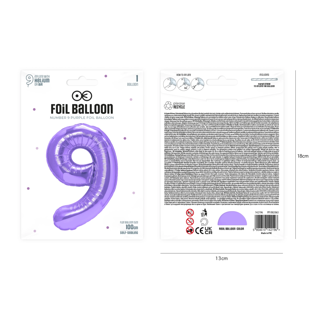 Balon aniversar cifră 9, mov, 100 cm