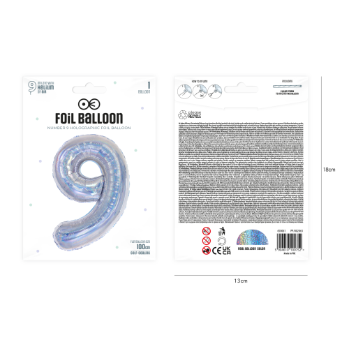 Szülinapi lufiszám 9, holografikus ezüst, 100 cm Szülinapi lufiszám 9, holografikus ezüst, 100 cm