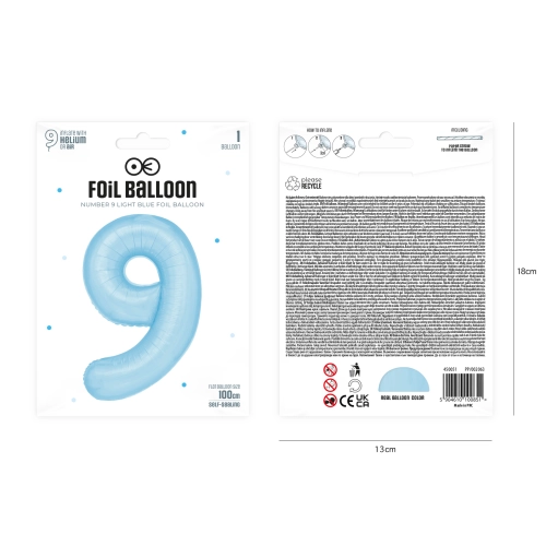 Szülinapi szám lufi 9 – égszínkék, 100 cm