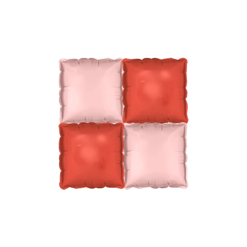 Set de 4 perdele din baloane folie, față-verso, 35x35 cm, roz-roșu