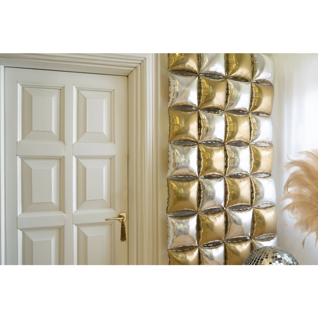 Decor din baloane folie, față-verso, auriu-argintiu, 35x35 cm, 4 buc.