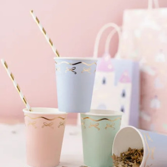 Okrašeni papirnati kozarci z mašnicami, 220 ml, 6 kosov