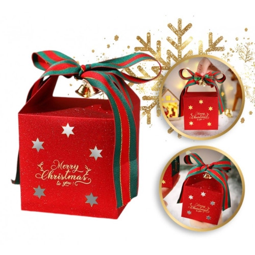 Ozdobná darčeková krabička s mašľou Merry Christmas 10x10x10 cm - červená 