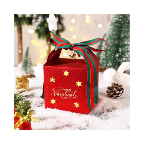 Ozdobná darčeková krabička s mašľou Merry Christmas 10x10x10 cm - červená 