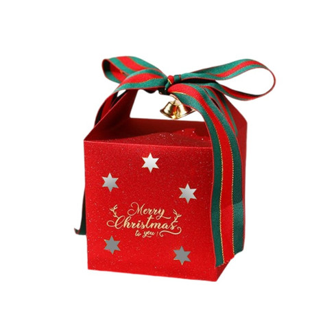 Ozdobná darčeková krabička s mašľou Merry Christmas 10x10x10 cm - červená 