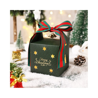 Ozdobná darčeková krabička s mašľou Merry Christmas 10x10x10 cm - zelená 