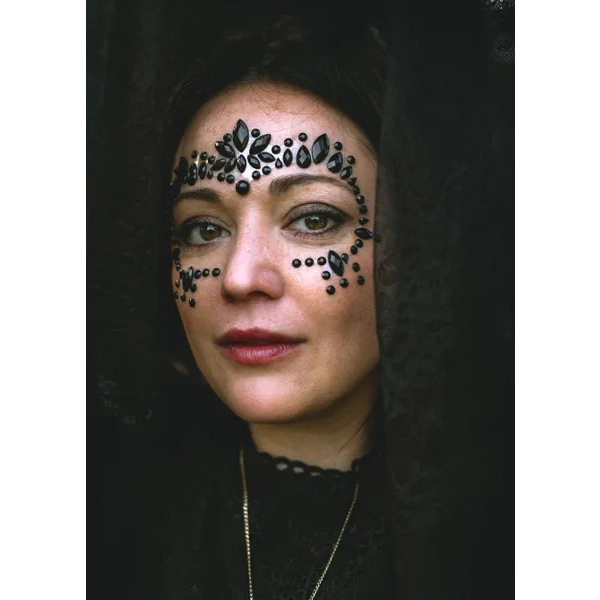 Cristale decorative pentru față, negre, 15 x 9 cm