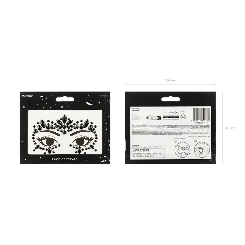 Cristale decorative pentru față, negre, 15 x 9 cm