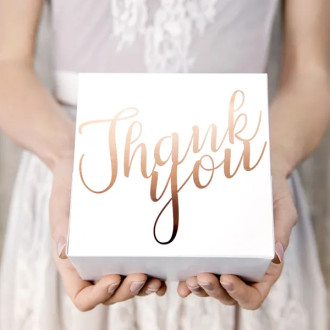 Okrasne škatle za torte Thank you – rožnato zlato, 10 kosov