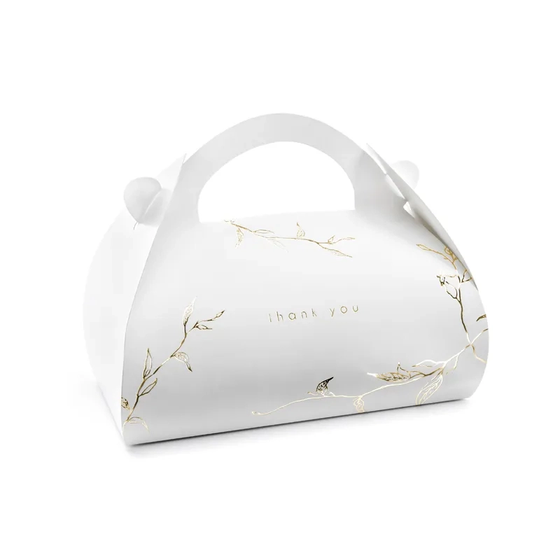 Cutii decorative pentru prăjituri „Thank you” – crenguțe aurii, 16 x 8,5 x 9,5 cm, 10 buc.