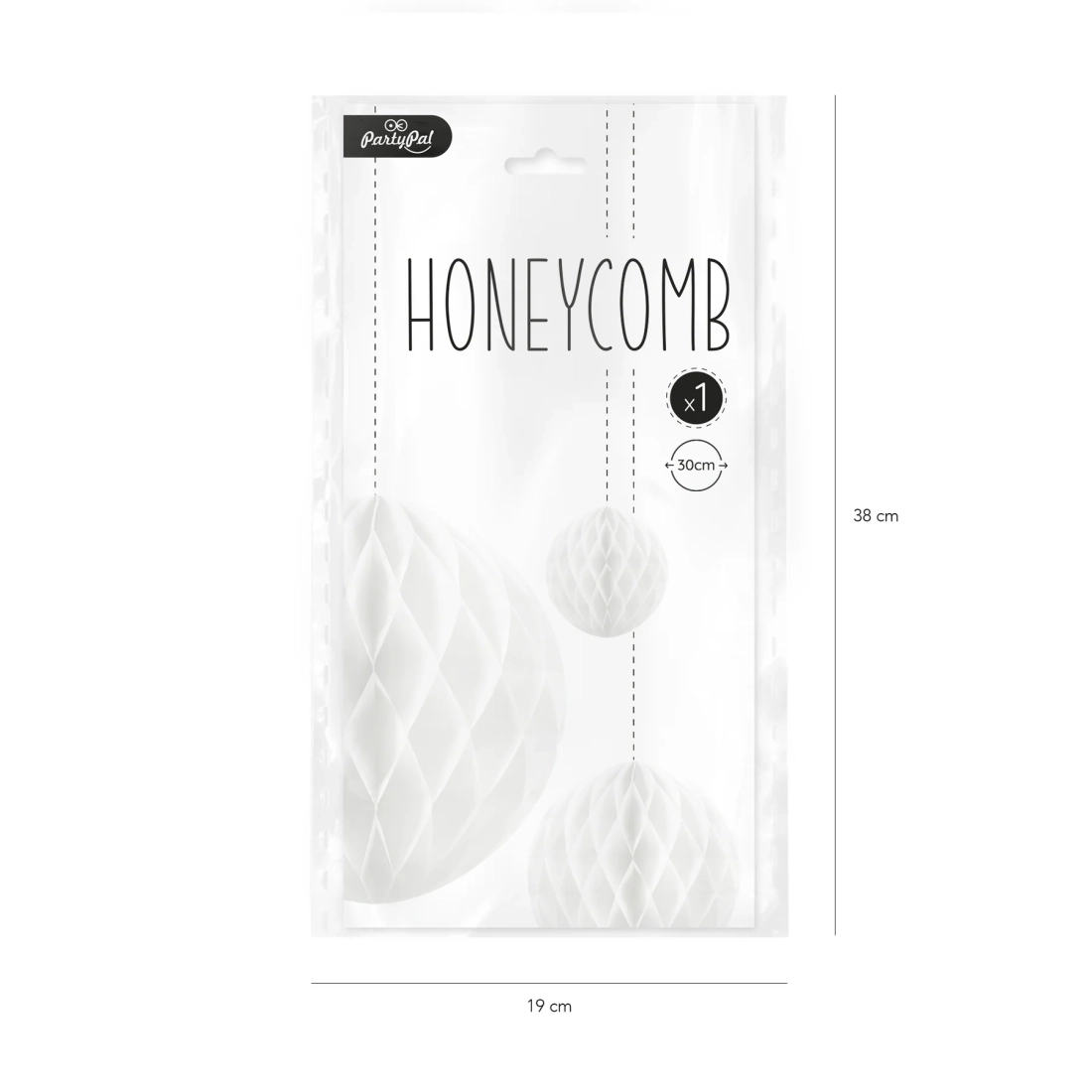 Papír dekorációs „Honeycomb” gömb, fehér, 30 cm