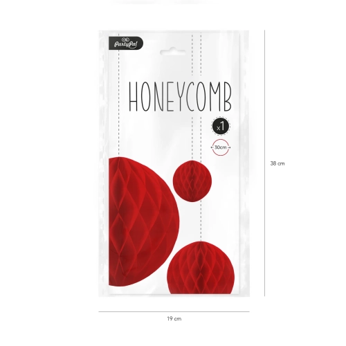 Papír dekorációs „Honeycomb” gömb, piros, 30 cm