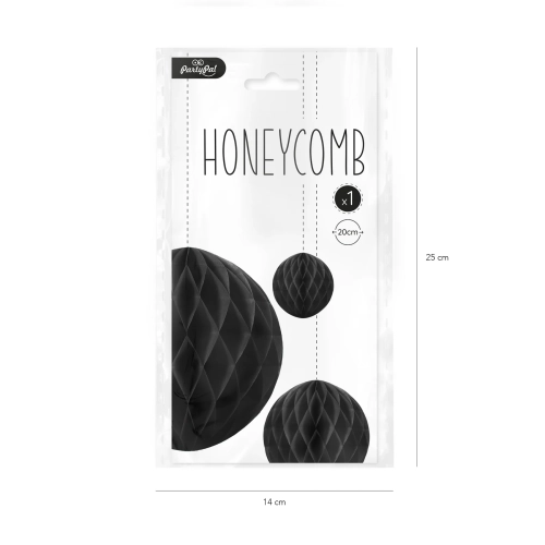 Minge decorativă din hârtie „Honeycomb”, neagră, 20 cm