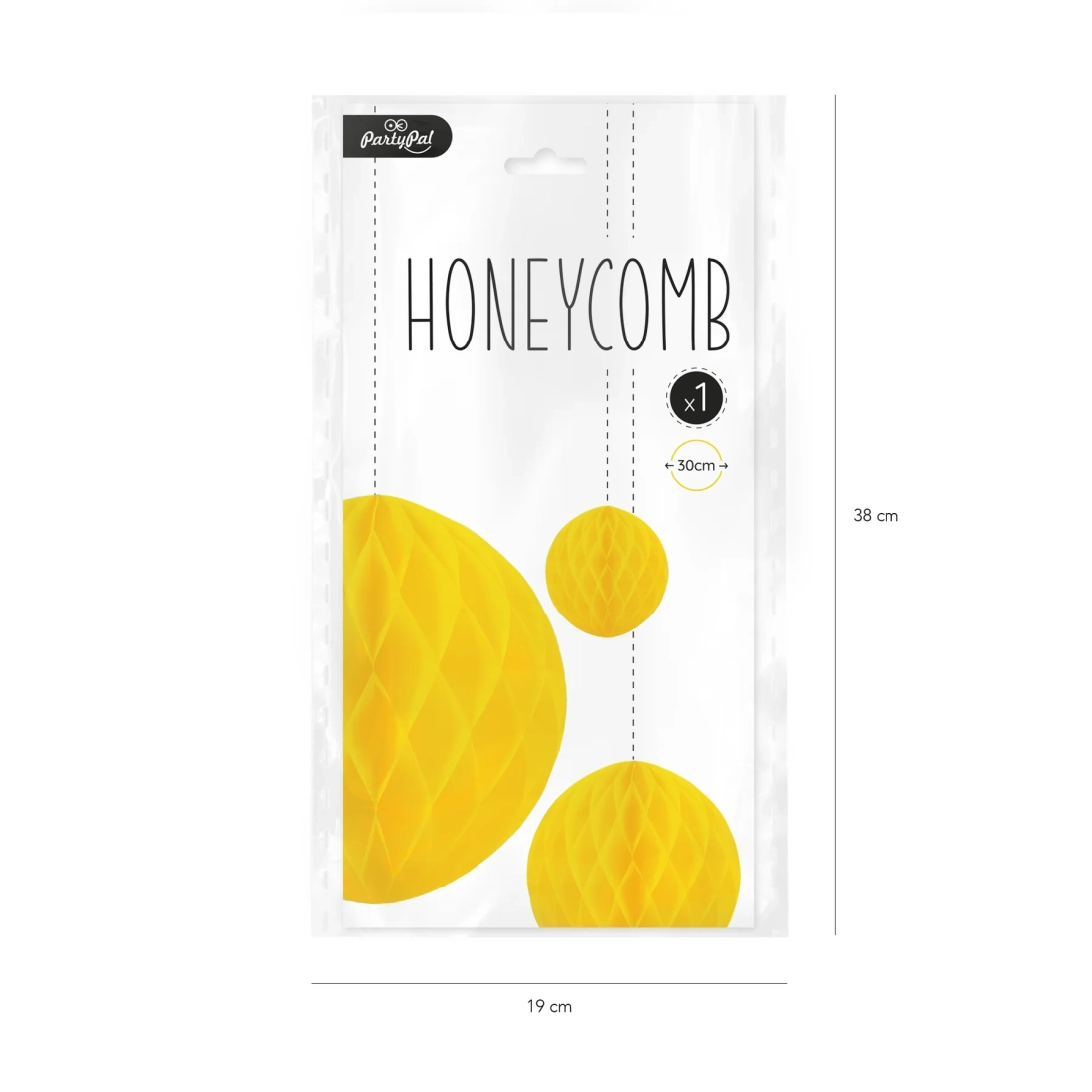 Minge decorativă din hârtie „Honeycomb” galbenă, 30 cm