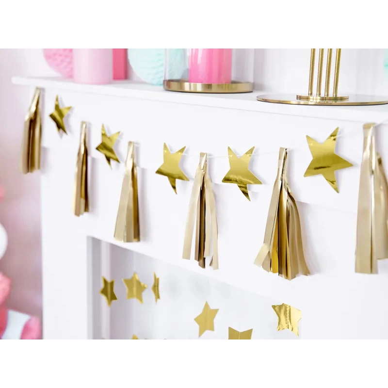 Papír girland csillagokkal – arany, 1,3 m