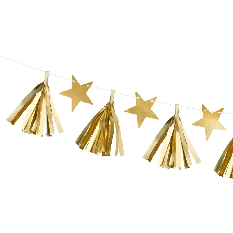 Papír girland csillagokkal – arany, 1,3 m