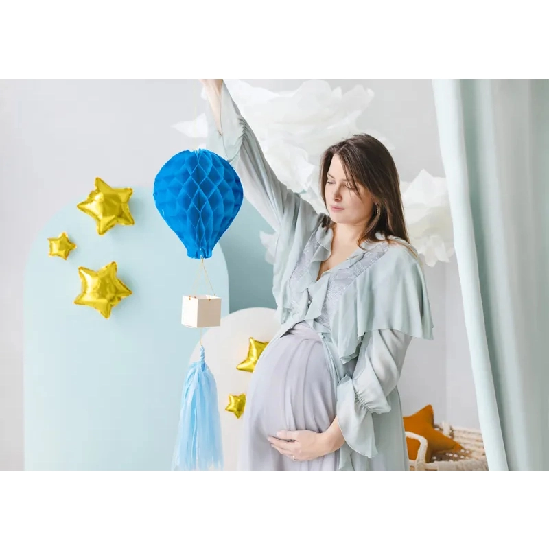 Minge din hârtie, albastru deschis, cu ciucuri, 28 x 35 cm