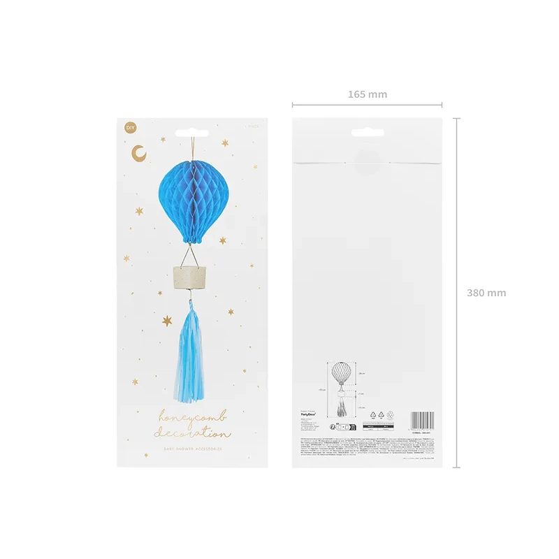 Minge din hârtie, albastru deschis, cu ciucuri, 28 x 35 cm