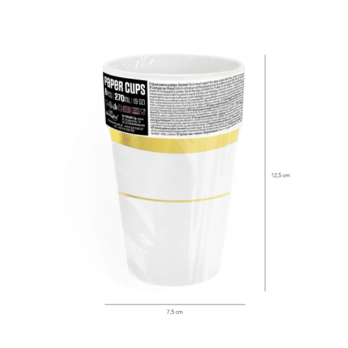 Elegáns fehér papírpoharak díszes arany szegéllyel, 270 ml, 6 db Elegáns fehér papírpoharak díszes arany szegéllyel, 270 ml, 6 db