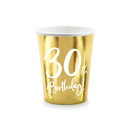 Papír poharak 30. születésnapra, arany – 220 ml, 6 db