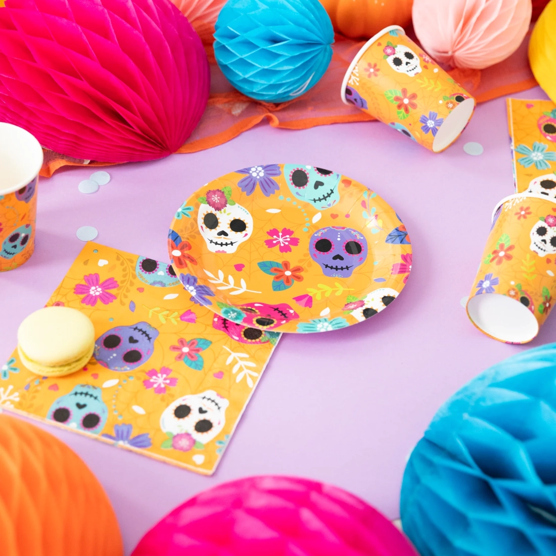 Pahare de hârtie pentru Halloween, motive mexicane, 220 ml, 6 buc.