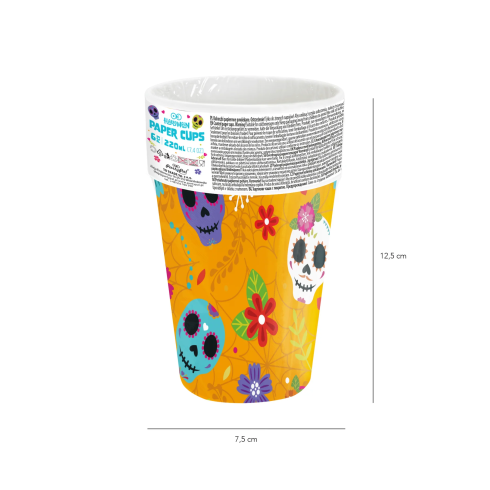 Papír poharak Halloweenre Mexikói motívumokkal 220 ml, 6 db Papír poharak Halloweenre Mexikói motívumokkal 220 ml, 6 db