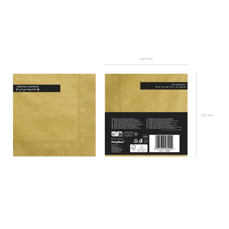 Șervețele de hârtie aurii, 33 x 33 cm, 20 buc.