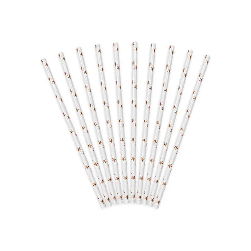 Papirnate slamice bele z zlatimi zvezdicami 19,5 cm – 10 kos