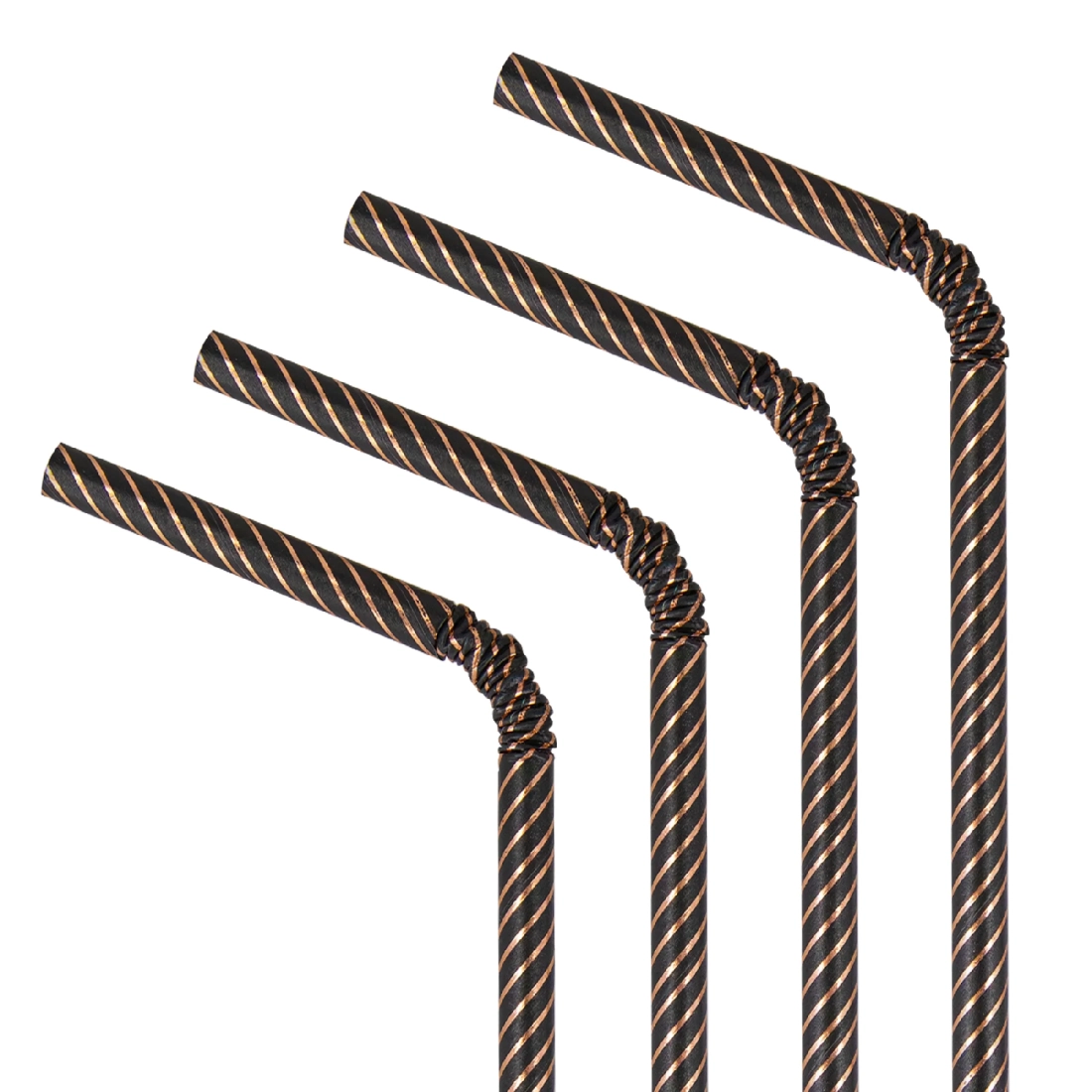 Paie de hârtie negre cu dungi rosegold, 10 buc.