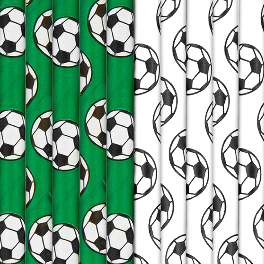 Papír szívószálak focilabda mintával, 10 db