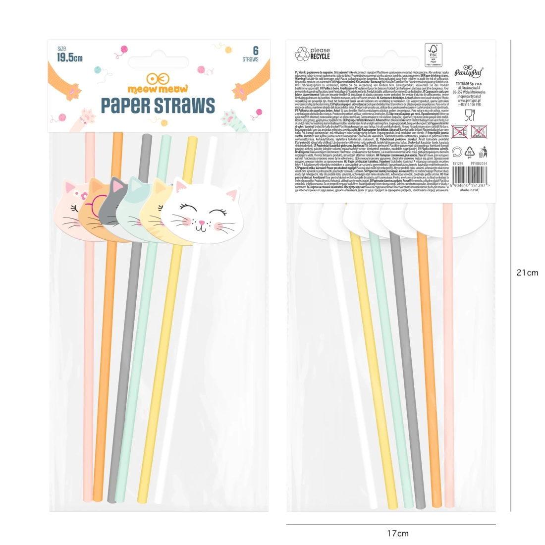 Paie de hârtie Pisicuțe 19,5 cm, set 6 buc.