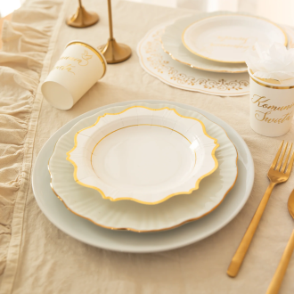 Papirnati krožniki belo-zlati 18 cm – 6 kosov