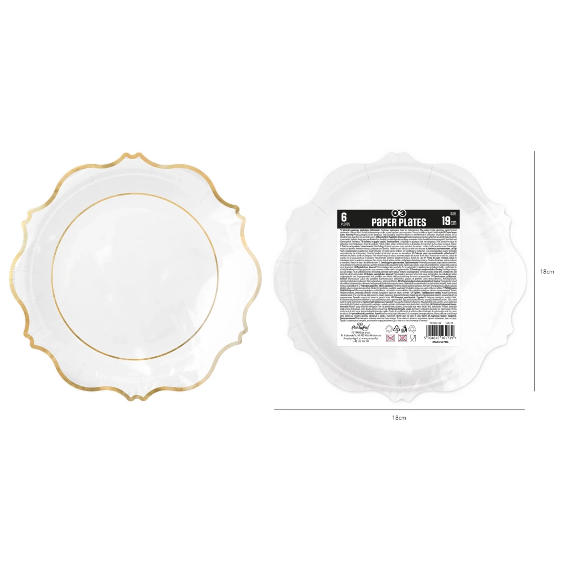 Farfurii din hârtie alb-aurii 18 cm – 6 buc.