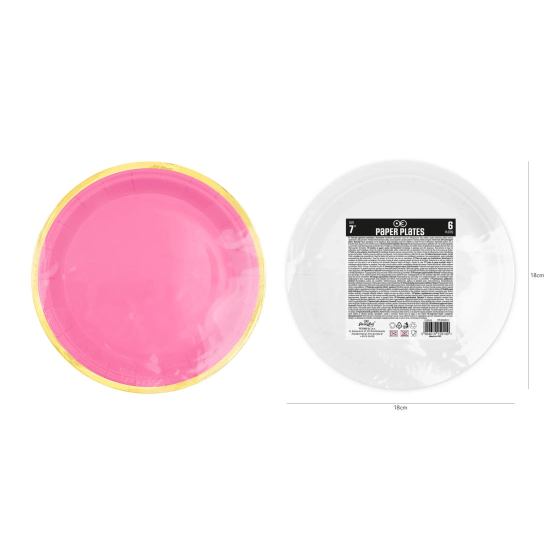 Farfurii din hârtie fucsia Classic Gold 18 cm – 6 buc.