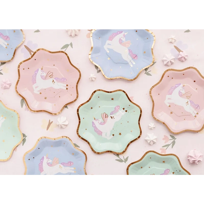 Farfurii din hârtie Unicorn, mix de culori, 6 buc.