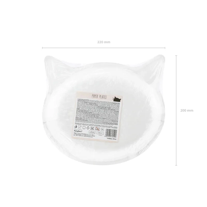 Farfurii din hârtie „Pisică”, 22 x 2 cm, 6 buc.