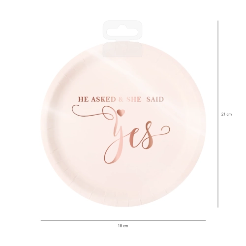 Farfurii de hârtie pentru petrecerea burlăcițelor Yes, roz, 18 cm, 6 buc.