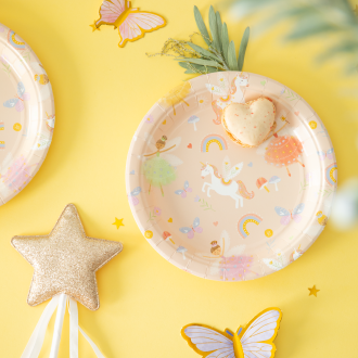 Papirnati krožniki Princeske in samorogi, 18 cm, 6 kosov