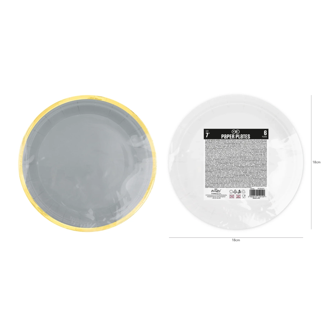 Farfurii de hârtie gri Classic Gold 18 cm – 6 buc.
