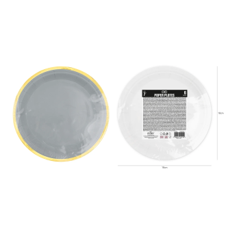 Sivi papirnati krožniki Classic Gold 18 cm – 6 kosov