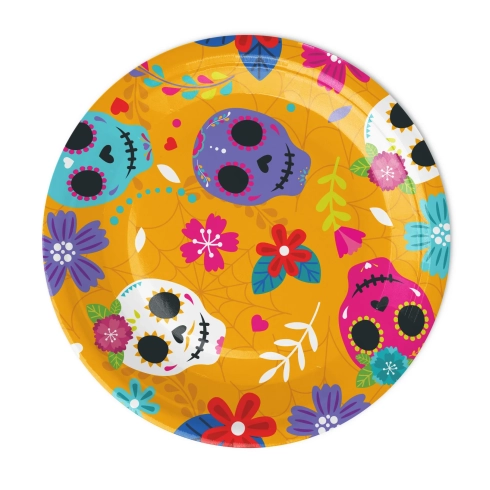 Papírové talířky Mexický Halloween 18 cm - 6 ks