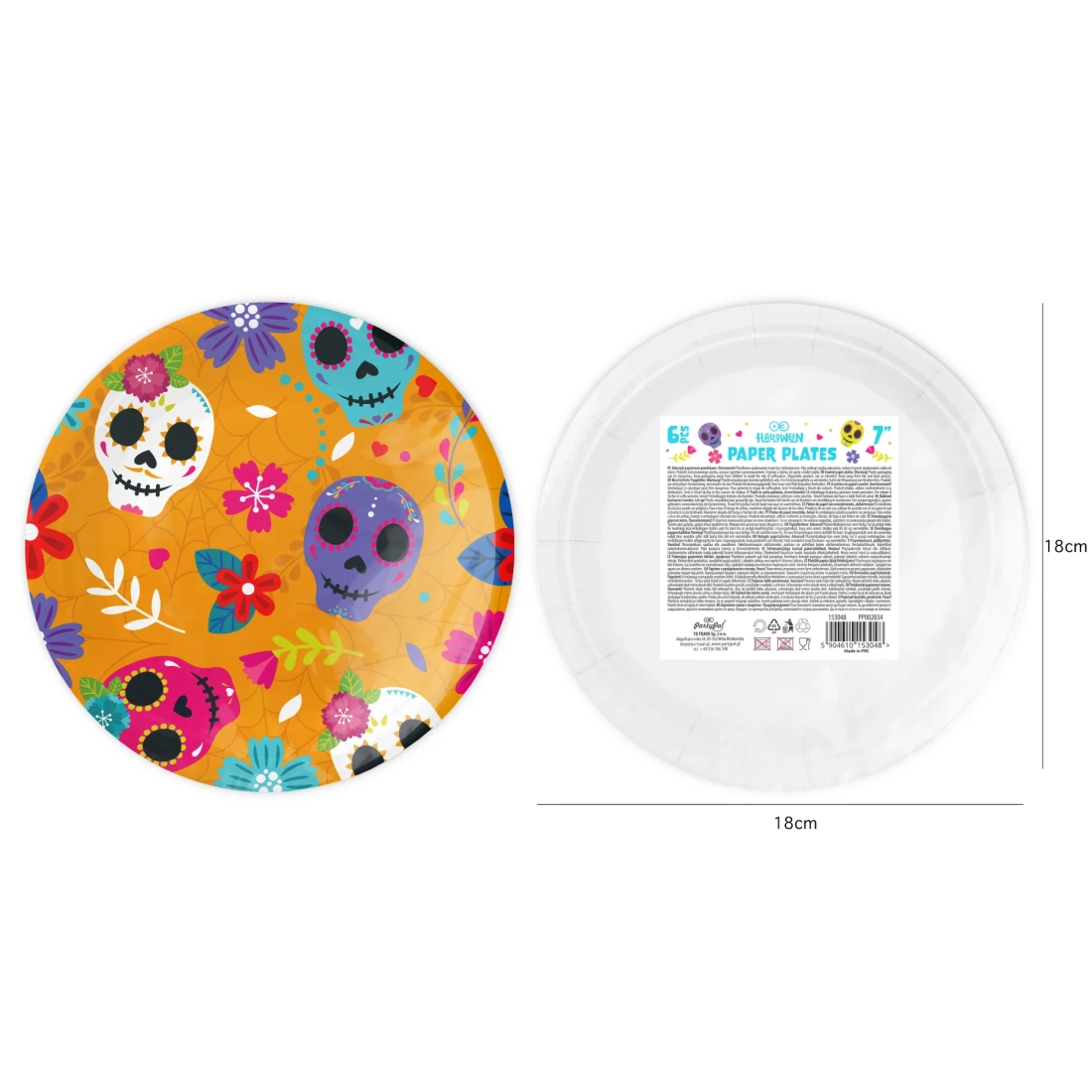 Farfurii din hârtie Halloween mexican, 18 cm – 6 buc.