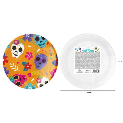Papírové talířky Mexický Halloween 18 cm - 6 ks