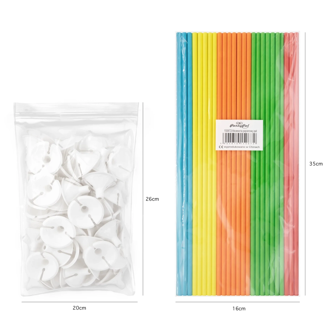 Bețișoare din hârtie pentru baloane EKO – mix de culori, 100 buc.