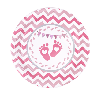 Papirnati krožniki Baby Shower Rožnati Odtisi 22,86 cm, 6 kosov